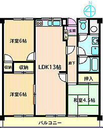 ヴィラ海老名 3LDKの間取図画像