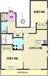ココレジデンス 2LDKの間取図画像