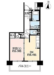 UR都市機構グリーンプラザ園生2号棟 1DKの間取図画像