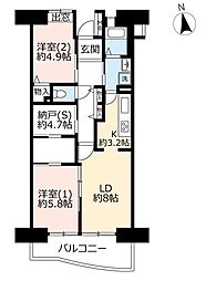 UR都市機構八千代ゆりのき台パークシティ4号棟 2LDKの間取図画像