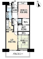 UR都市機構八千代ゆりのき台パークシティ4号棟 2LDKの間取図画像
