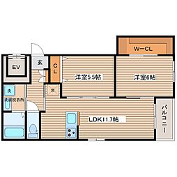 HEBEL MAISON 舟入川口町 2LDKの間取図画像