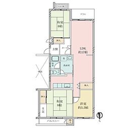 名谷竜が台東住宅25号棟 3LDKの間取図画像