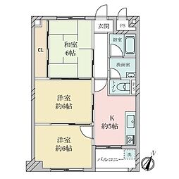 住吉台住宅3号棟 3Kの間取図画像