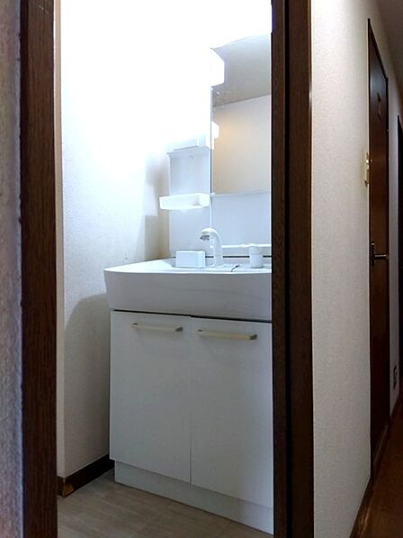 清潔感のある洗面台は、毎日の身だしなみチェックに活躍します。鏡裏や下の収納スペースで、すっきりと整頓された空間を保てます。