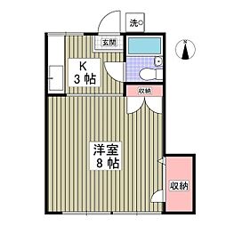プランドール上戸祭 1Kの間取図画像