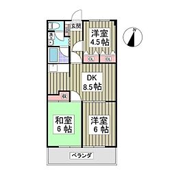 メゾンドソフィア高野台 3DKの間取図画像