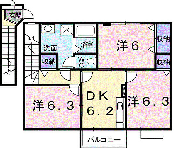 山梨県南アルプス市上今諏訪(賃貸アパート3DK・2階・63.55㎡)の写真 その2