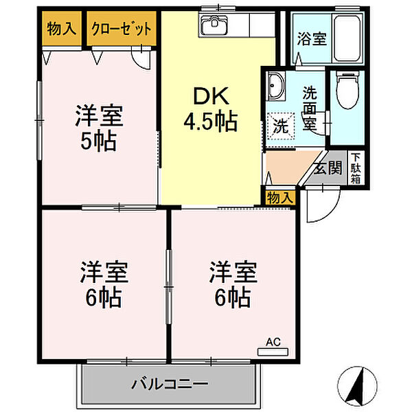 山梨県甲府市荒川1丁目(賃貸アパート3K・1階・54.81㎡)の写真 その2