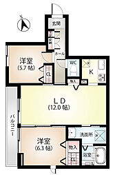 アリスティオ八潮 2LDKの間取図画像