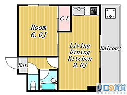 ベルデハイム 1LDKの間取図画像