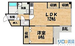 三恵上新庄ハイツ 1LDKの間取図画像