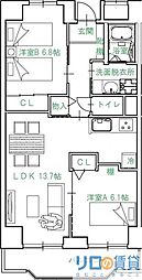 パークヒルズ新大阪オアシス 2LDKの間取図画像