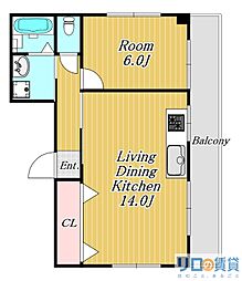 タウンズマンション下村 1LDKの間取図画像