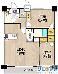 グランルクレ新大阪 2LDKの間取図画像