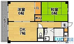 リアライズ上新庄 2DKの間取図画像