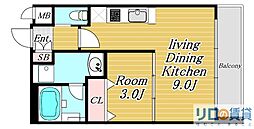 アーバンフラッツ西中島 1LDKの間取図画像