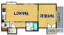 大建ハイツ菅原 1LDKの間取図画像