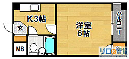 水上ハイム 1Kの間取図画像