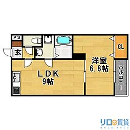 菅原1丁目ハイツ 1LDKの間取図画像