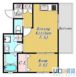 ルビアス柴島 1DKの間取図画像