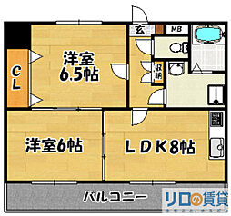 パレス東洋小松館 2LDKの間取図画像