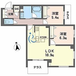 アリビオ 田辺 2LDKの間取図画像