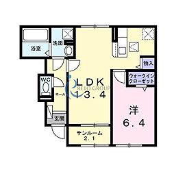 照ヶ丘2丁目アパート 1LDKの間取図画像