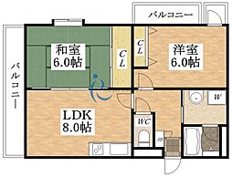 サニーハイツ金田2 2LDKの間取図画像
