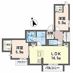 モノリス 天王寺 2LDKの間取図画像
