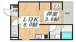 D porta bijou 1LDKの間取図画像