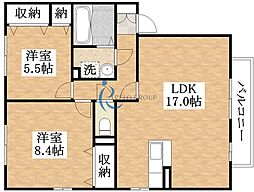 スカイフィールドB棟 2LDKの間取図画像