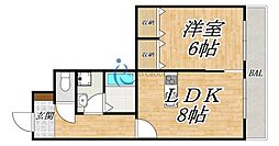 コーラルハイツ平野 1LDKの間取図画像