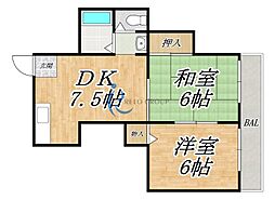 コミュニティ平野 2DKの間取図画像