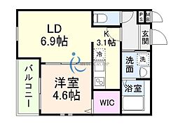 大阪市東住吉区今川7丁目アパート 1LDKの間取図画像