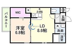 フジパレス今川II番館 1LDKの間取図画像