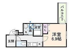 フジパレス喜連西 1Kの間取図画像