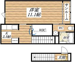 クレッセント 1Kの間取図画像