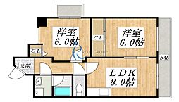 コンチネンタル平野 2LDKの間取図画像