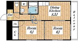 かねまつ南巽マンション 2DKの間取図画像