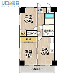 デイグラン長居公園 2DKの間取図画像