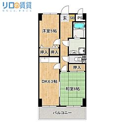 デイグラン長居公園 2DKの間取図画像