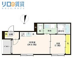 Nova Terrace平野市町 1LDKの間取図画像