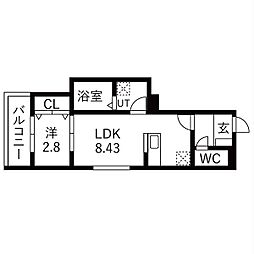 Well-being巽西 1LDKの間取図画像