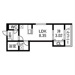 Well-being巽西 1LDKの間取図画像
