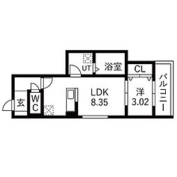 Well-being巽西 1LDKの間取図画像