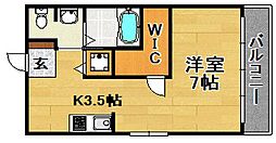 阪東ハイツ ワンルームの間取図画像