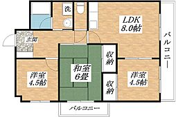 平野西レジデンス 2LDKの間取図画像
