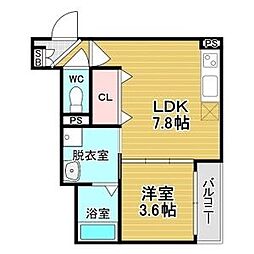 グランツ喜連 1DKの間取図画像