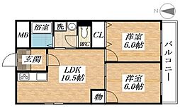 シャーロームヒラノ 2LDKの間取図画像